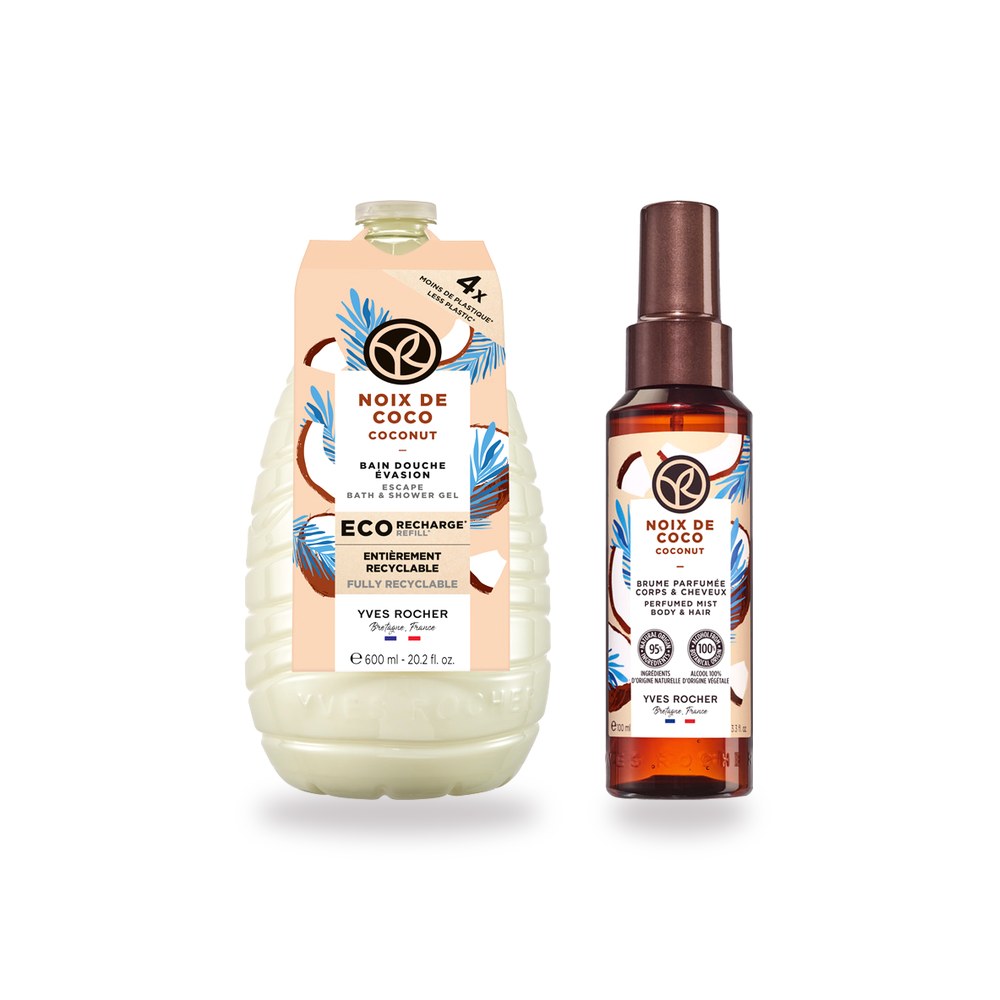 Kit Coco de pies a cabeza: Eco-Refill Gel Ducha Coco, Mist Cuerpo y Cabello Coco